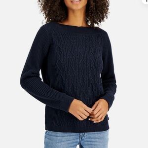 Tommy Hilfiger Cable-Knit Boat-Neck Sweater: Navy